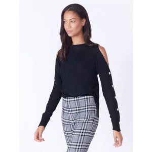 Veronica Beard Veda Cold Shoulder Button Sleeve Sweater Black Size Small